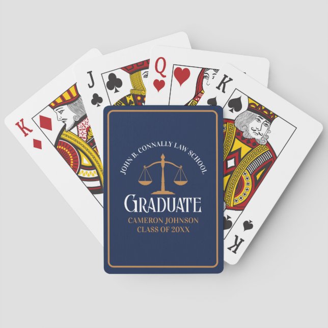 Navy Blue Gold Law School Custom Graduation Party Spielkarten (Rückseite)