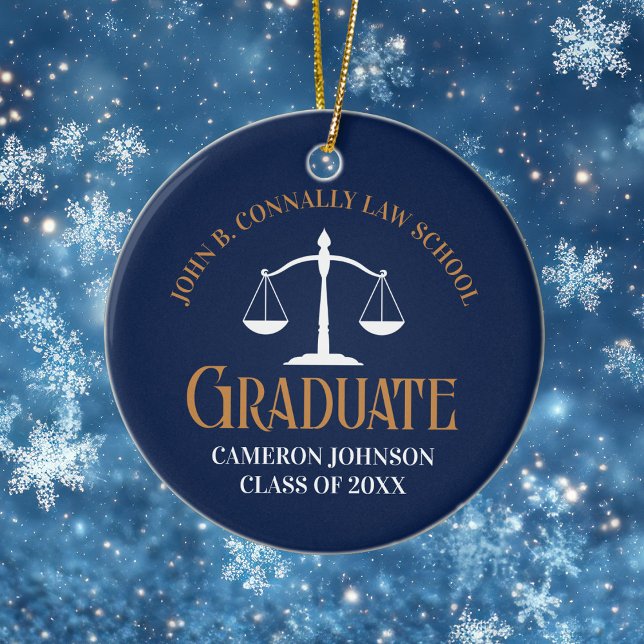 Navy Blue Gold Law School Graduation 2 Sided Keramik Ornament (Von Creator hochgeladen)