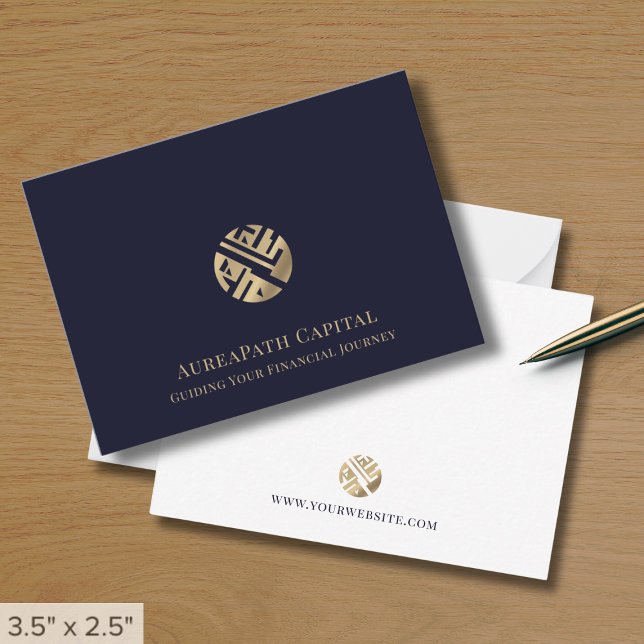Navy Blue Gold Logo Business Mitteilungskarte (Von Creator hochgeladen)