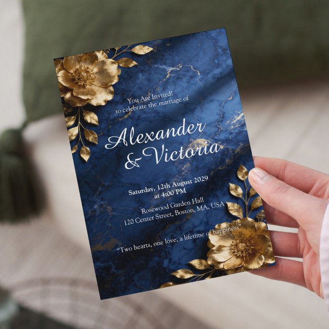 Navy Blue Gold Marble Wedding Invitation (Créateur téléchargé)