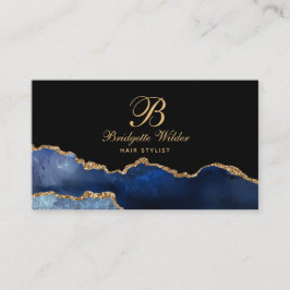 Navy Blue Gold Marmor Agate Hair Stylist Business Visitenkarte