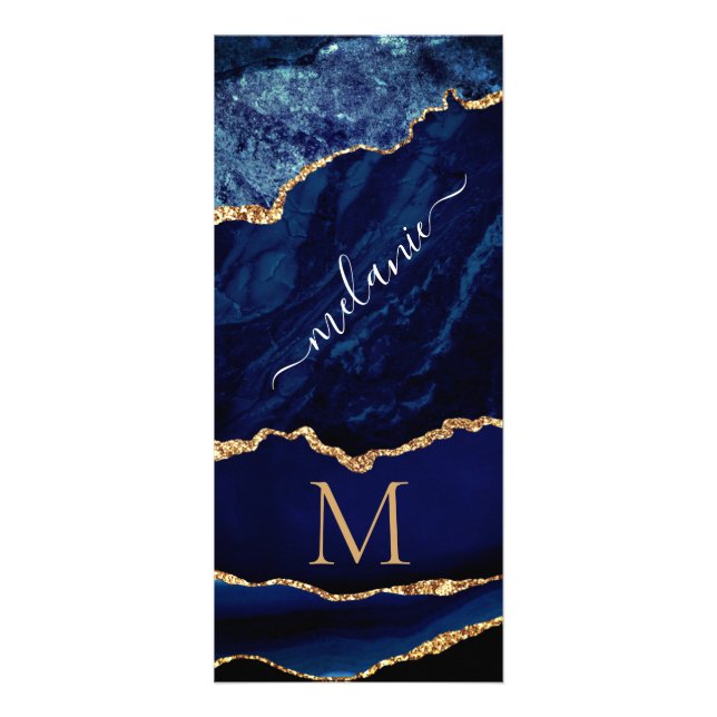 Navy Blue Gold Marmor benutzerdefinierte Letter Na Werbekarte (Vorne)