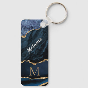 Navy Blue Gold Marmor Custom Letter Name Schlüssel Schlüsselanhänger