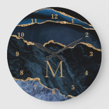 Navy Blue Gold Marmor Custom Letter Wall Uhr