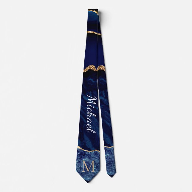 Navy Blue Gold Marmor kundenspezifischer Letter Yo Krawatte (Vorderseite)