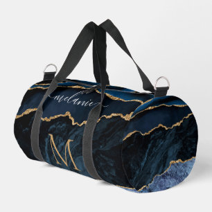 Navy Blue Gold Marmor Monogram Custom Your Name Duffle Bag