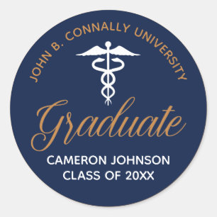 Navy Blue Gold Medical School Abschluss Keepake Runder Aufkleber