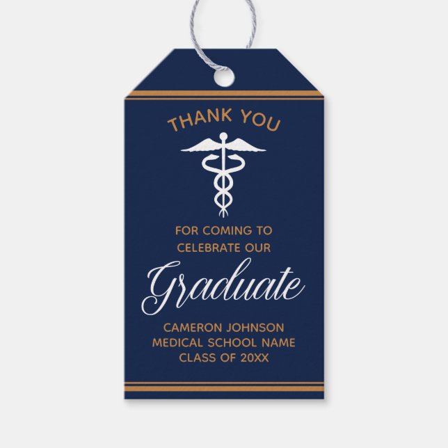 Navy Blue Gold Medical School Graduation Party Geschenkanhänger (Vorderseite)