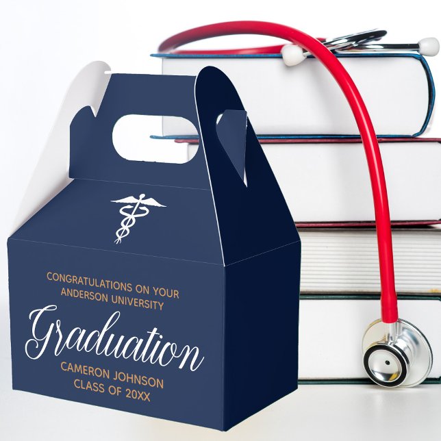 Navy Blue Gold Medical School Graduation Party Geschenkschachtel (Von Creator hochgeladen)