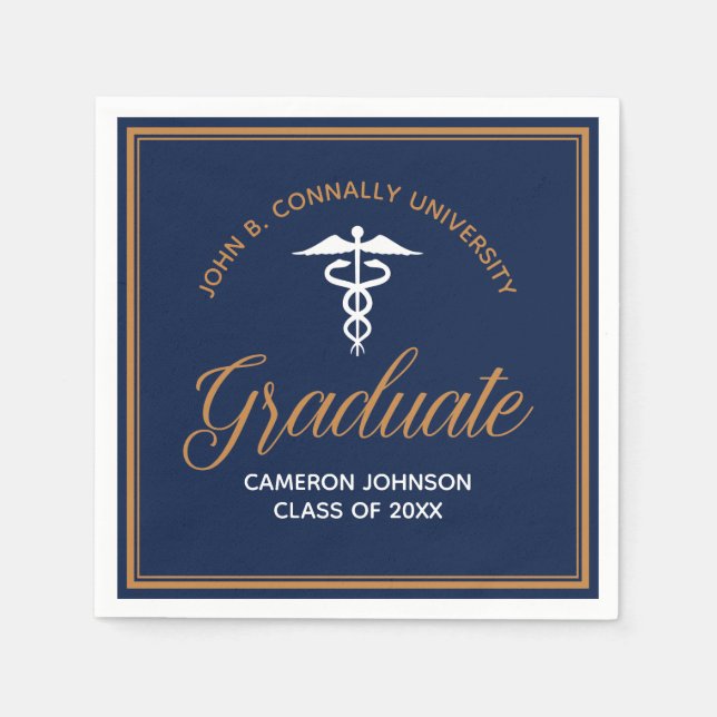 Navy Blue Gold Medical School Graduation Party Serviette (Vorderseite)
