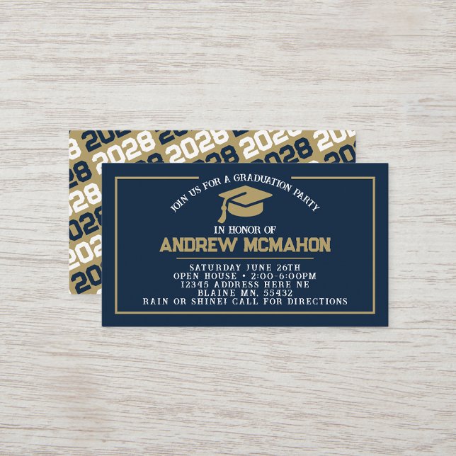Navy Blue & Gold Mini Abschluss lädt ein Visitenkarte (Navy Blue & Gold Mini Graduation Invites for Friends, Team Mates or as Inserts!)