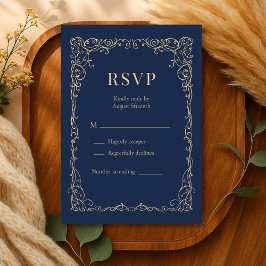 Navy Blue Gold Minimalist Wedding RSVP 
