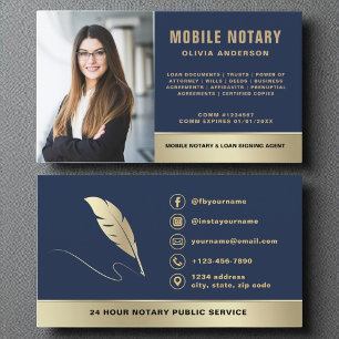 Navy Blue Gold Mobile Notary Signing Agent Foto Visitenkarte