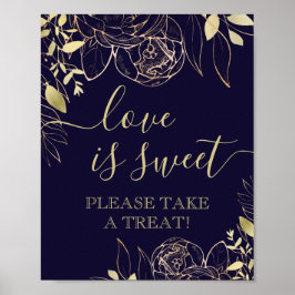 Navy Blue & Gold Modern Floral Sweep Gevor Table Poster