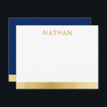 Navy Blue Gold Moderne Bar Mitzvah Dankeschön Kart Dankeskarte<br><div class="desc">Bar Mitzvah und Bat Mitzvah Personalisiert Modern Danke Notizkarten mit einem einfachen und modernen blau-goldenen Grenzstreifen und personalisierten Namen in einem subtilen einzigartigen Spaß Schriftart an der Spitze. Koordinationsgegenstände im Bereich Papiertraube Zazzle Designer Shop Bar Mitzvah. Bearbeiten Sie die Farben und Schriftart,  indem Sie auf 'Weitere Anpassung' klicken.</div>
