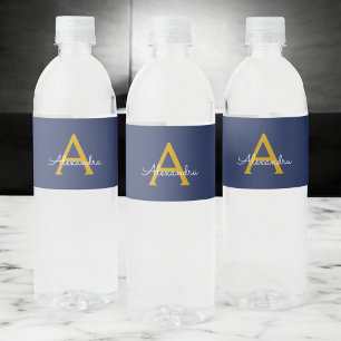 Navy Blue Gold Moderne Script Girl Monogram Name