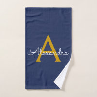 Navy Blue Gold Moderne Script Girl Monogram Name