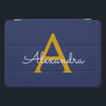 Navy Blue Gold Moderne Script Girl Monogram Name iPad Pro Cover<br><div class="desc">Navy Blue und Gold einfache Script Monogram Name Laptop Fall. Das macht den perfekten 16 Geburtstag,  Hochzeit,  Brautparty,  Jubiläum,  Babydusche oder Junggeselinnen-Abschied Geschenk für jemanden,  der Lieben glamourösen Luxus und schicke Stile.</div>