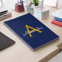 Navy Blue Gold Moderne Script Girl Monogram Name