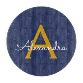 Navy Blue Gold Moderne Script Girl Monogram Name Schneidebrett