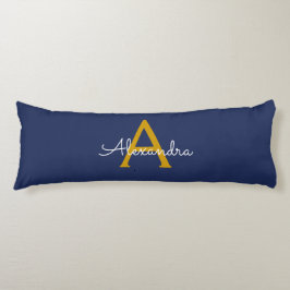 Navy Blue Gold Moderne Script Girl Monogram Name Seitenschläferkissen
