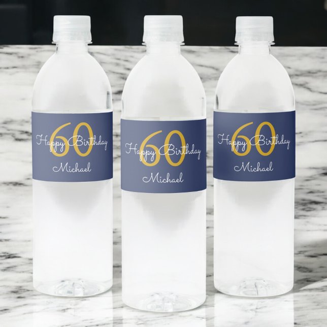 Navy Blue Gold Modernes Drehbuch Geburtstag (Von Creator hochgeladen)