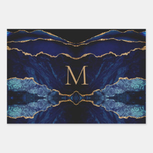 Navy Blue Gold Monogram, Ihre Wrapping Paper Sheet Geschenkpapier Set