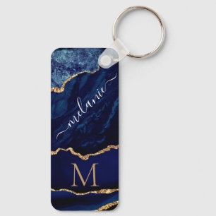 Navy Blue Gold Monogram Individuelle Name Schlüsse Schlüsselanhänger