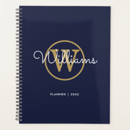 Navy Blue Gold Monogram Name 2023 Planer