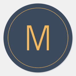Navy Blue & Gold Monogram Siegel Runder Aufkleber