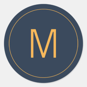 Navy Blue & Gold Monogram Siegel Runder Aufkleber