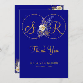 Navy Blue Gold Monogram Wedding Dankeschön Card