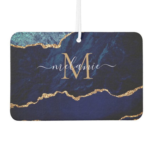 Navy Blue Gold Monogram Your Name Air Freshener Autolufterfrischer (Vorderseite)