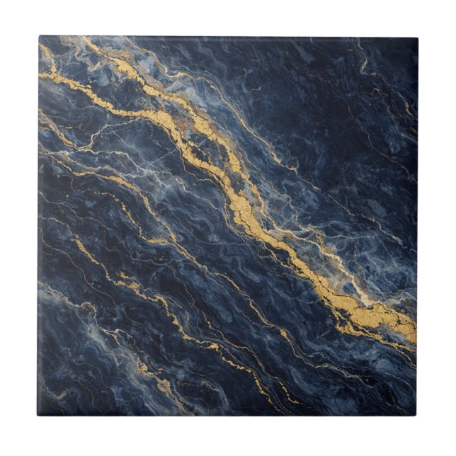 Navy Blue & Gold Natural Marble – Luxury Fliese (Vorderseite)