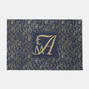 Navy Blue Gold Newly Weds Wedding Monogram Decor Fußmatte