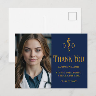 Navy Blue Gold Osteopathic Doctor Foto Vielen Dank Postkarte