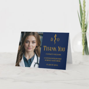 Navy Blue Gold Osteopathisches Abschluss Foto Dankeskarte