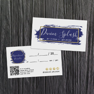 Navy Blue & Gold Paint Stroke Client Termin Visitenkarte