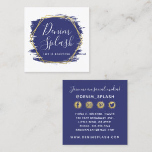 Navy Blue & Gold Paint Stroke Social Networks Quadratische Visitenkarte