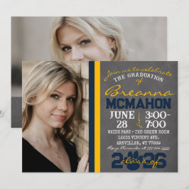 Navy Blue & Gold Paw Print Abschluss 2 Foto Einladung