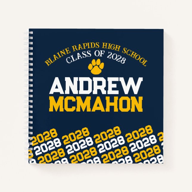 Navy Blue & Gold Pawprint Abschluss Gästebuch Notizbuch (Vorderseite)