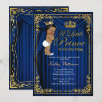 Navy Blue Gold Prince Ethnic Baby Dusche einladen
