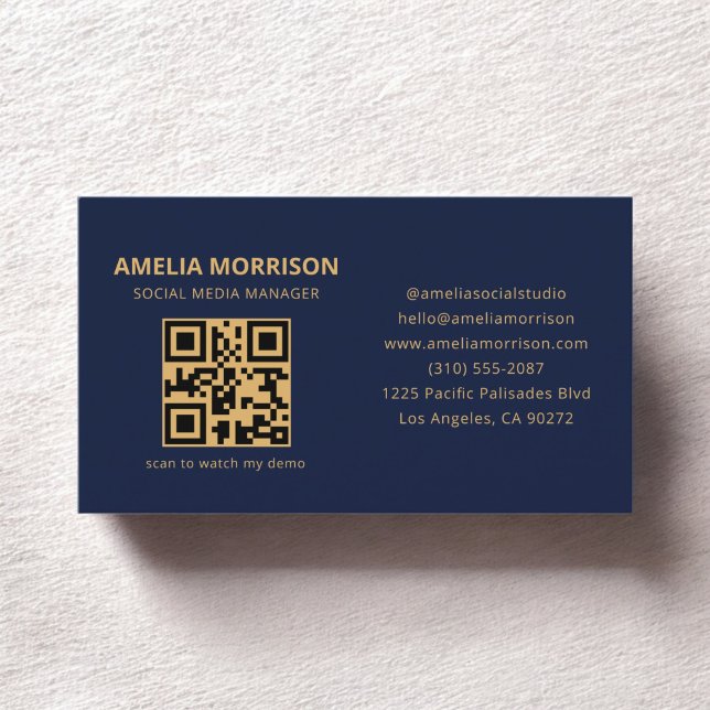 Navy Blue Gold QR Code Minimalistisch Beruflich Visitenkarte (Von Creator hochgeladen)