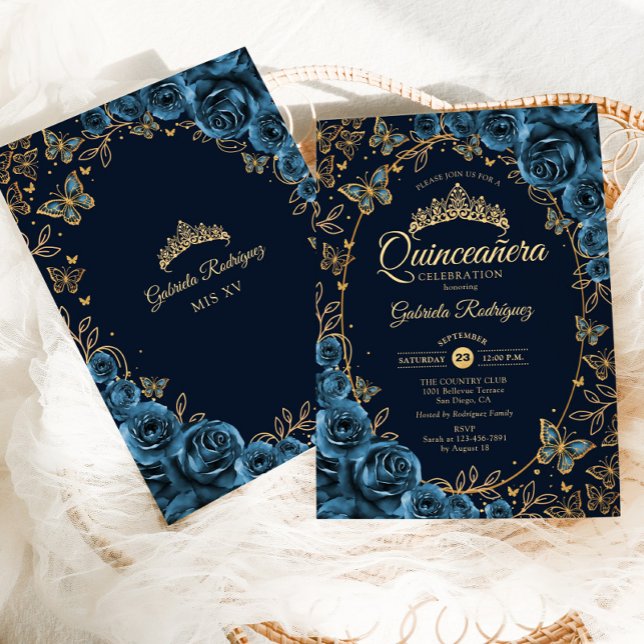 Navy Blue Gold Quinceanera Einladung (Von Creator hochgeladen)