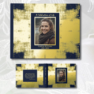 Navy Blue Gold Real Foil Begräbnis GastBook Elegan Gästebuch