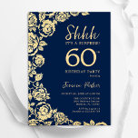 Navy Blue Gold Rose Überraschung 60. Geburtstag Einladung<br><div class="desc">Navy blauen Gold Blumenüberraschung 60. Geburtstagsfeier Einladung. Elegantes Design mit Rose,  Imitaten Goldfolie und Typografie Script Schriftart. Die trendige Einladungskarte eignet sich perfekt für eine stilvolle Damenfeier. Kann für jedes Alter angepasst werden. Gedruckte Zazzle Einladungen oder Sofortdownload digitalen druckbaren Vorlage.</div>