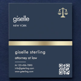 Navy Blue Gold Scales of Justice Attorney at Law Visitenkarte