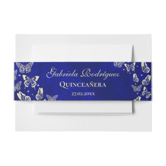 Navy Blue Gold Schmetterling 15 Jahre alt Quinceañ Einladungsbanderole
