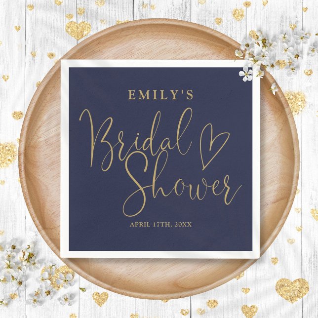 Navy Blue-Gold-Script-Brautparty Serviette (Navy Blue Gold Script Calligraphy Bridal Shower Napkins)