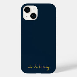 Navy Blue Gold Script  | Stylish Monogram Modern Case-Mate iPhone 14 Hülle